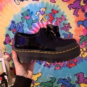 pattern leather docs with bow for tie